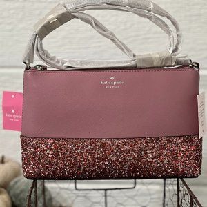 Kate Spade Ramey Greta Court Glitter Saffiano Leather Crossbody Bag Dusty Peony